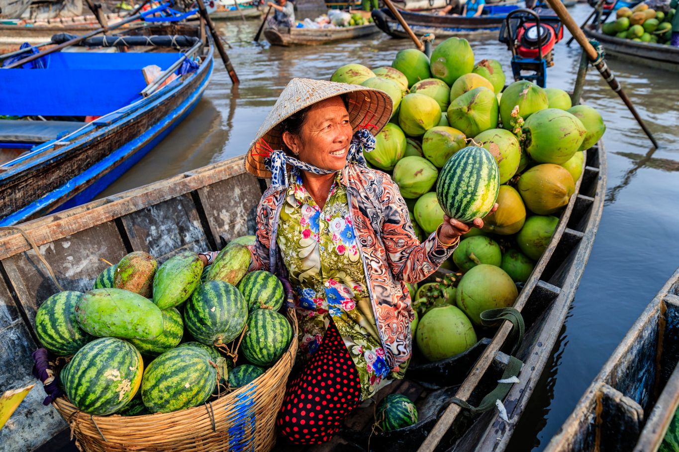 coconut- floating market- mekong